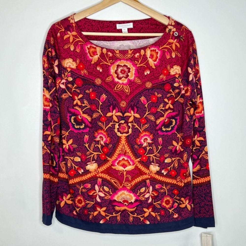 NEW Charter Club printed long sleeve button top XL